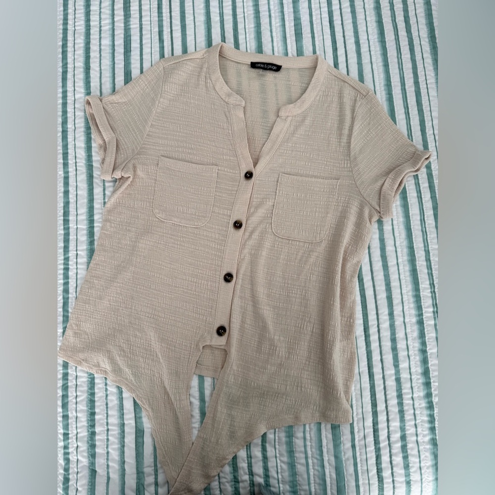 Cable & Gauge Beige Button-Down Shirt
